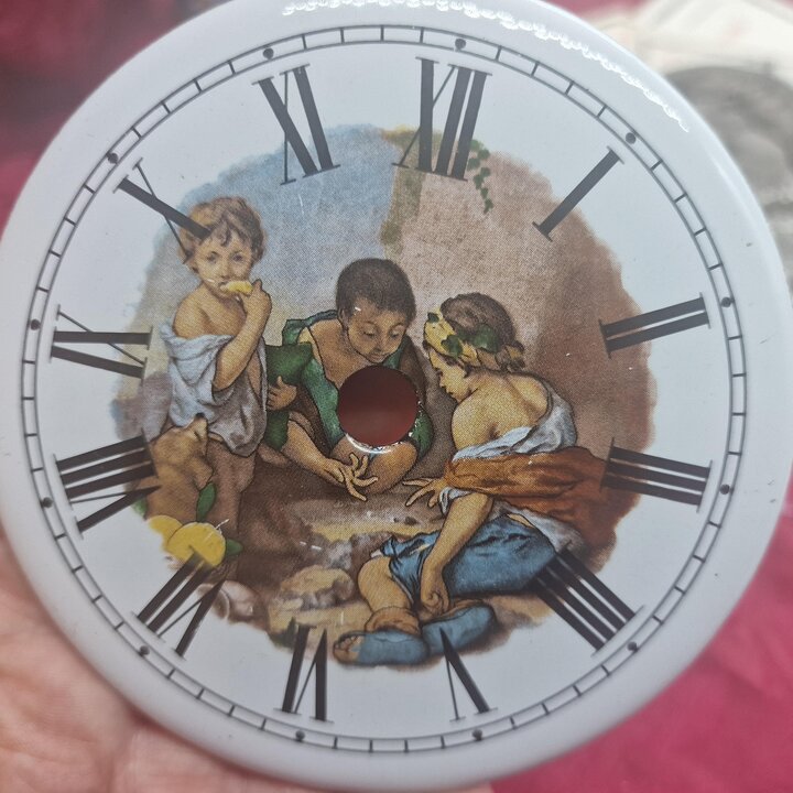 Esfera de Reloj de Esmalte Antigua Murillo Niños Jugando a los Dados, Dial de Metal de Repuesto Diámetro 11 cm