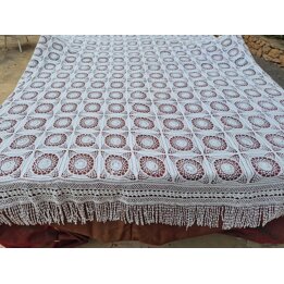 Dessus de Lit au Crochet Fait Main, Couvre-Lit Coton Vintage, Jeté de Lit Dentelle Blanche 1930, Shabby Chic Campagne, 190x240 c