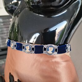 Conjunto de Cinturon y Gargantilla de Terciopelo con Camafeos Vintage, Gargantilla y Cinturon de Terciopelo Azul Estilo Victoria