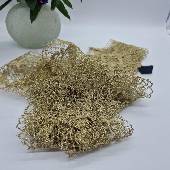 Lot de Dentelle Métallique Dorée Vintage - Milieu du XXe Siècle - 2.4 Mètres - 8cm Large