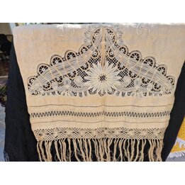 Lniany Ręcznik Bieżnik Retro, Koronka Igłowa Makrama Ołtarz, Vintage Tekstylia Żakardowe, Wesele Boho, Początek XX Wieku, 190x64
