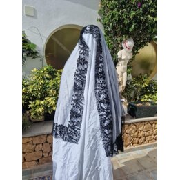 Mantille Espagnole Vintage en Dentelle Noire - Voile d'Église Rectangulaire 200x88 cm - Accessoire Semaine Sainte et Cérémonies