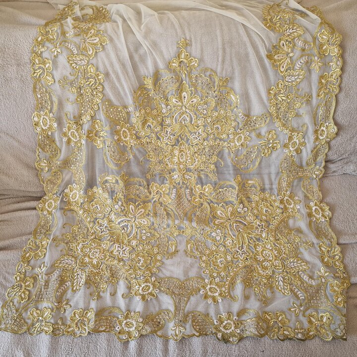 Tablier de Fallera Valencienne Tul Brodé Or 90x110 cm
