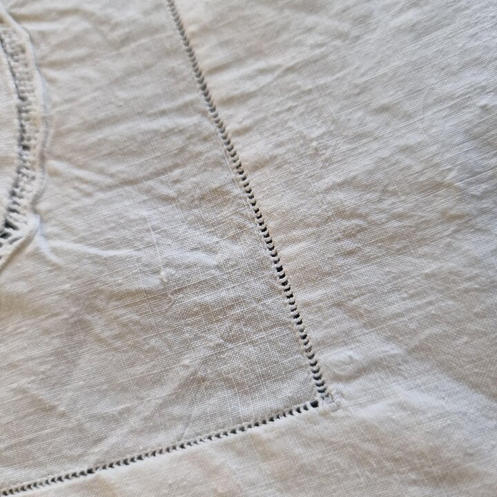 Antique Hand Embroidered Linen Bedding Set with Lace and Monogram