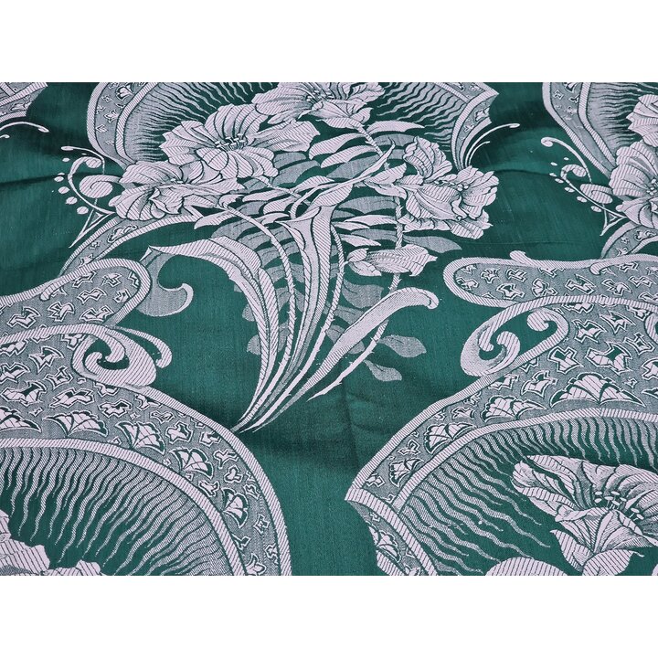 Tissu Jacquard Damassé Vintage Vert Blanc | Floral Exotique Rembourrage Coussins Déco | 160cm Coton Neuf