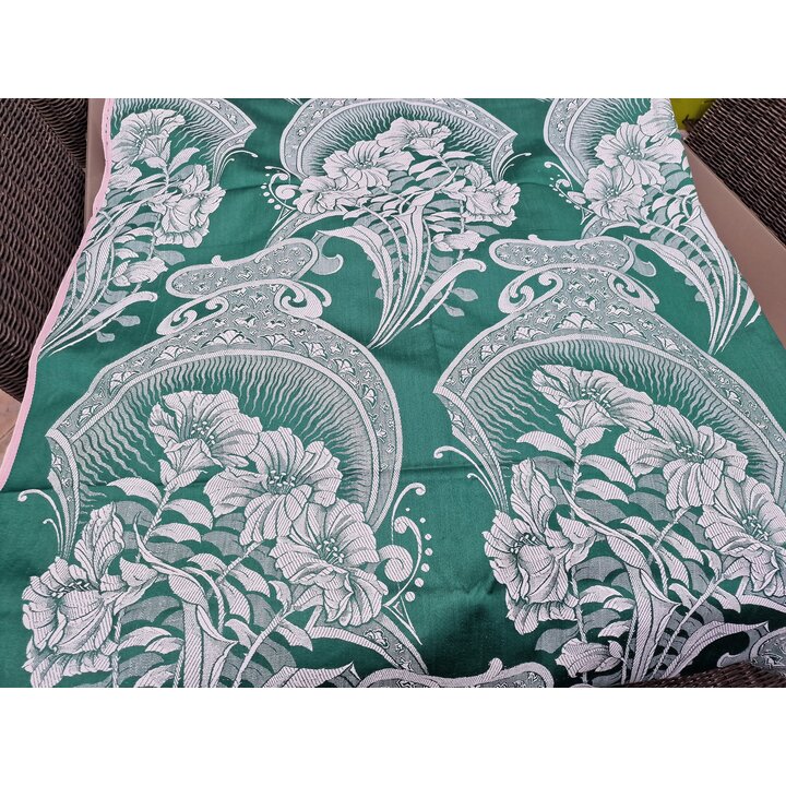 Vintage Jacquard Damast Stoff Grün Weiß | Exotische Blumen Polsterstoff Kissen Deko | 160cm Baumwolle Unbenutzt