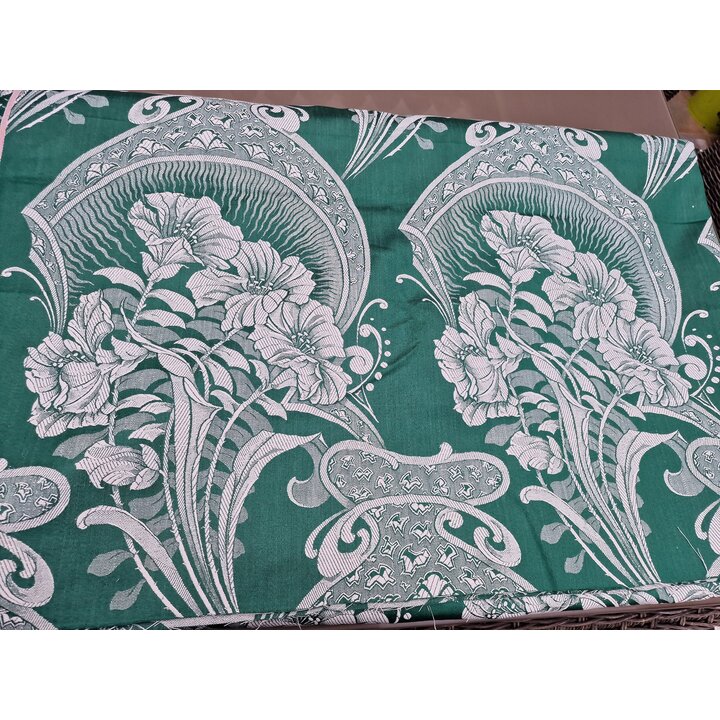 Tissu Jacquard Damassé Vintage Vert Blanc | Floral Exotique Rembourrage Coussins Déco | 160cm Coton Neuf