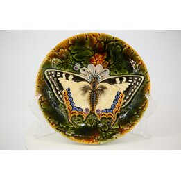 Gebruder Schutz Majolica Plate Butterfly 3D Relief Austria 19th Century