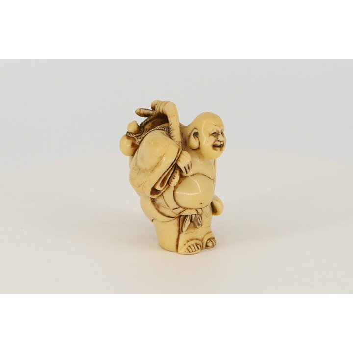 布袋尊 釈迦 仏像 置物, 1990年代 ヴィンテージ お守り 招福 七福神 象牙風 樹脂製 レトロ 風水 オブジェ 和風インテリア 8cm