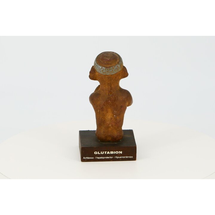 Figura Cerámica Nayarit, Promo Farmacéutica Vintage Funke Glutabión, Estatua Mexicana Estilo Precolombino Década 1990