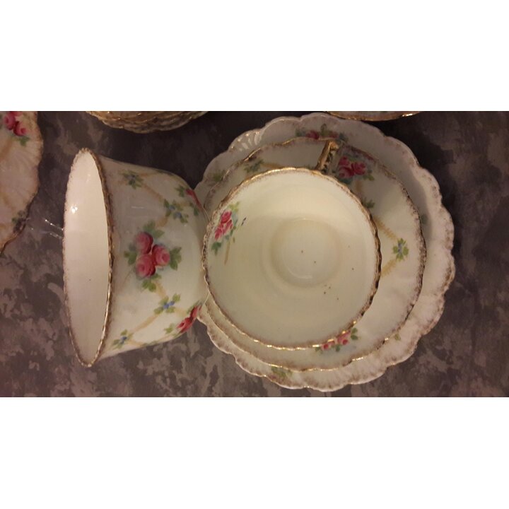 Royal Stafford China Tea Set, Vintage Porcelain Rose Trellis Pattern 1616, 22 Piece Dessert Service, c. 1930s