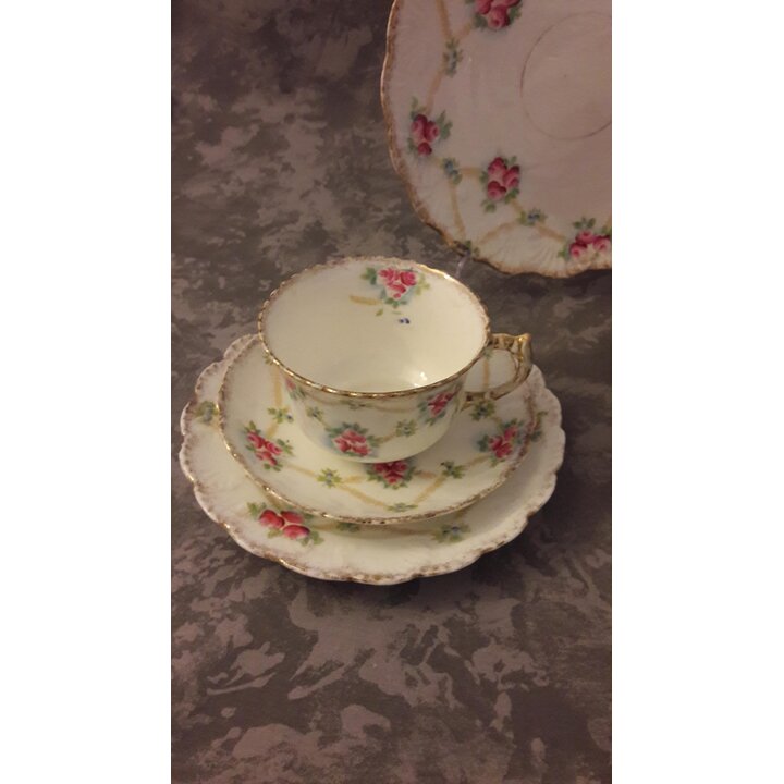 Royal Stafford Engels porseleinen thee servies, rozen en trellis patroon 1616, 22-delige serviesset, circa 1930