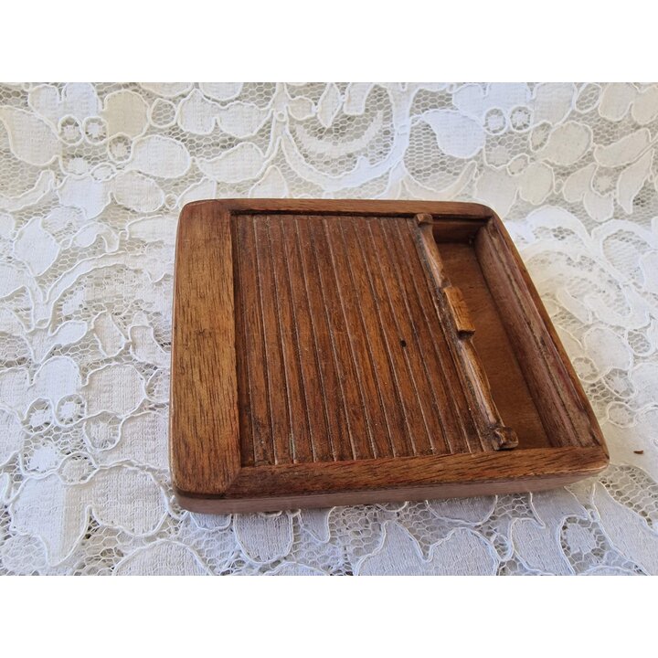 Vintage Wooden Cigarette Box, Roll Top Tambour Shutter Case, Desktop Tobacco Holder, Early 20th Century Wood Desk Keepsake Box