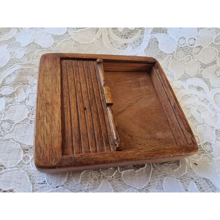 Vintage Wooden Cigarette Box, Roll Top Tambour Shutter Case, Desktop Tobacco Holder, Early 20th Century Wood Desk Keepsake Box