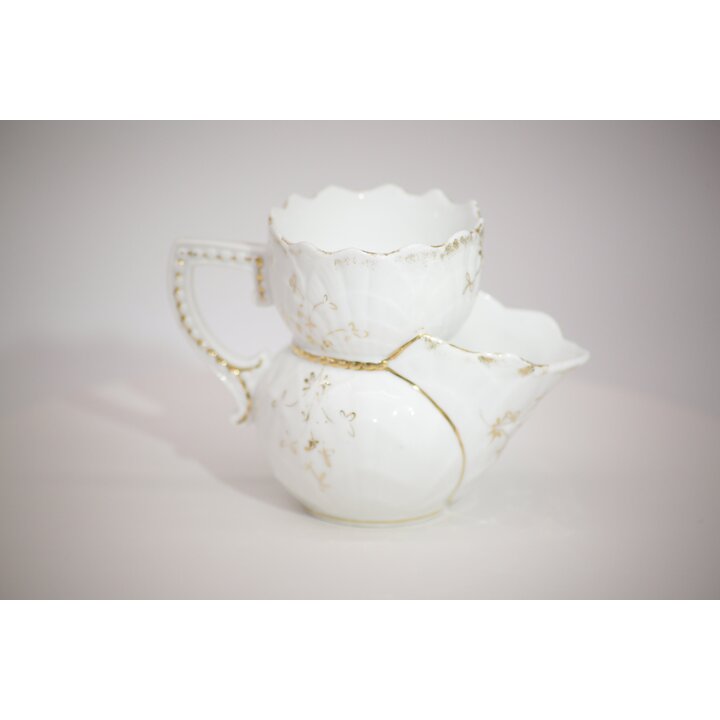 Tazón de Afeitar Vintage de Porcelana con Flores y Oro - Shaving Scuttle Antiguo