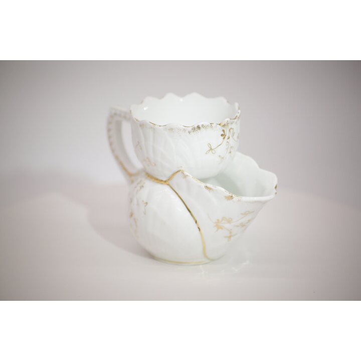 Tazón de Afeitar Vintage de Porcelana con Flores y Oro - Shaving Scuttle Antiguo