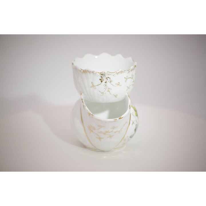 Tazón de Afeitar Vintage de Porcelana con Flores y Oro - Shaving Scuttle Antiguo