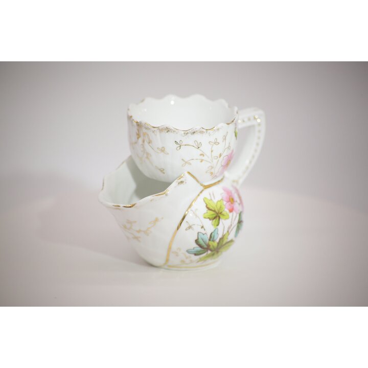 Tazón de Afeitar Vintage de Porcelana con Flores y Oro - Shaving Scuttle Antiguo