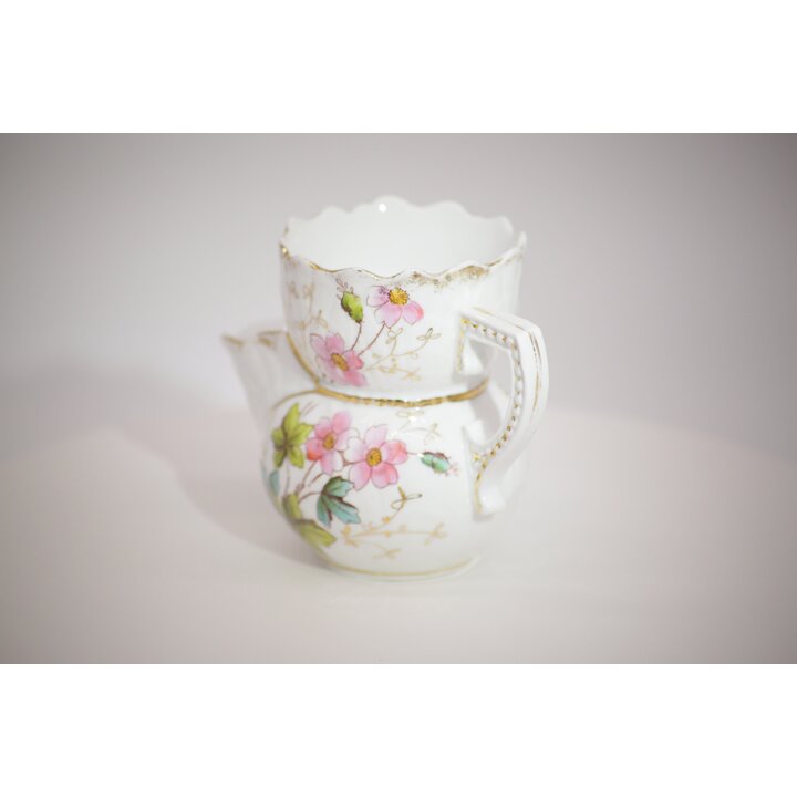 Bol à Raser Vintage en Porcelaine avec Fleurs et Or - Shaving Scuttle Ancien