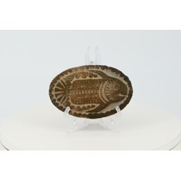 Selo ou Pintadera de Cerâmica Estilo Pré-Colombiano - Motivo de Peixe - Arte Pré-Hispânica e Decoração Tribal - Réplica Arqueoló