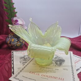 Art Deco Uranium Glas Lampenkap Tulp, Vaseline Glas Bloem Lichtkap, Kraag van 55mm