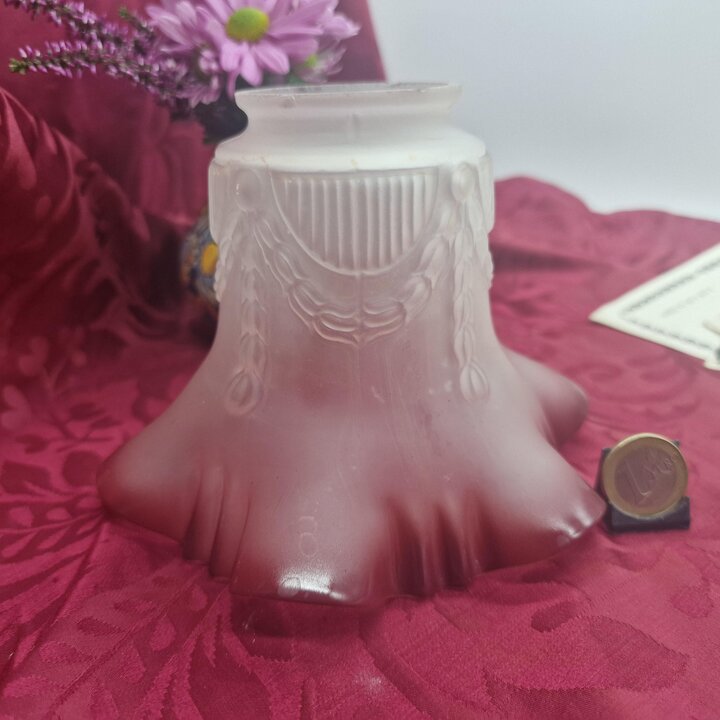 Vintage Glazen Lampskap Matglas, Vervangende Glazen Kap met Bordeauxrode Rand, Sconces Glas Midden 20e Eeuw, Fittermaat 5,5 cm