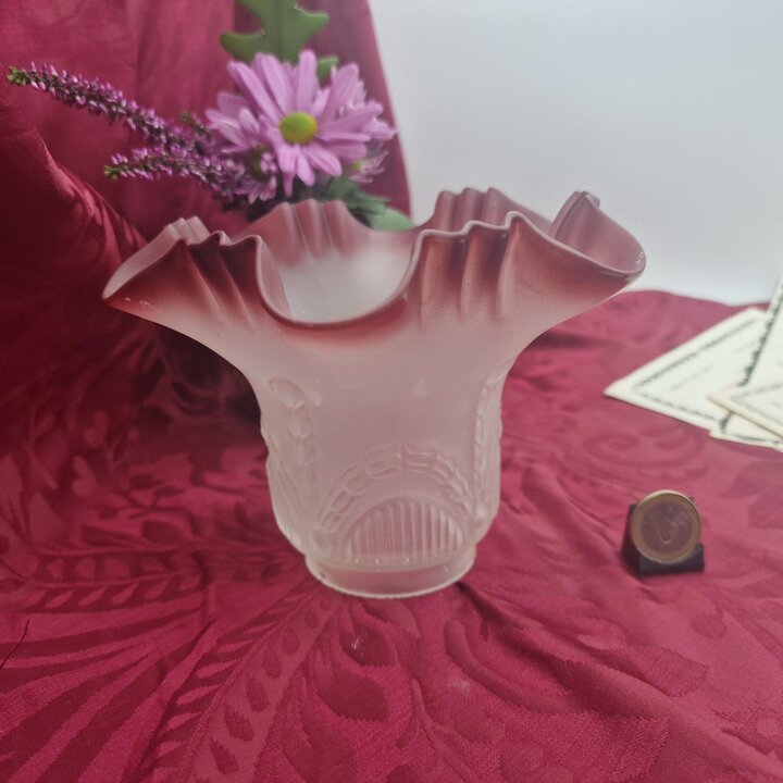 Vintage Glazen Lampskap Matglas, Vervangende Glazen Kap met Bordeauxrode Rand, Sconces Glas Midden 20e Eeuw, Fittermaat 5,5 cm