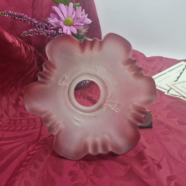 Vintage Glazen Lampskap Matglas, Vervangende Glazen Kap met Bordeauxrode Rand, Sconces Glas Midden 20e Eeuw, Fittermaat 5,5 cm