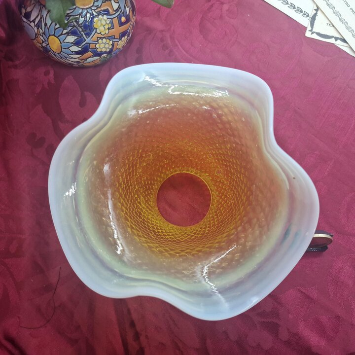 Cupula de Vidro Art Deco Abajur Globo de Reposicao Amarelo Selenio Cadmio Vidrio Opalino Ondulado para Lustre Pendente Mesa Pare