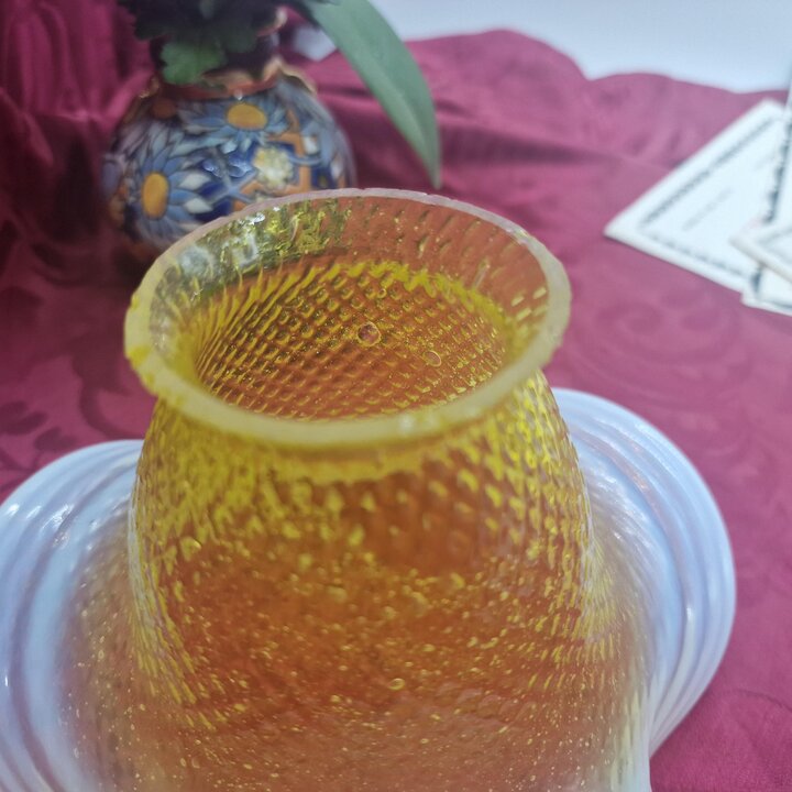 Art Deco Glass Lamp Shade Ruffled Tulip Light Cover Yellow Cadmium Selenium Opalescent Glass Globe Replacement for Pendant Table