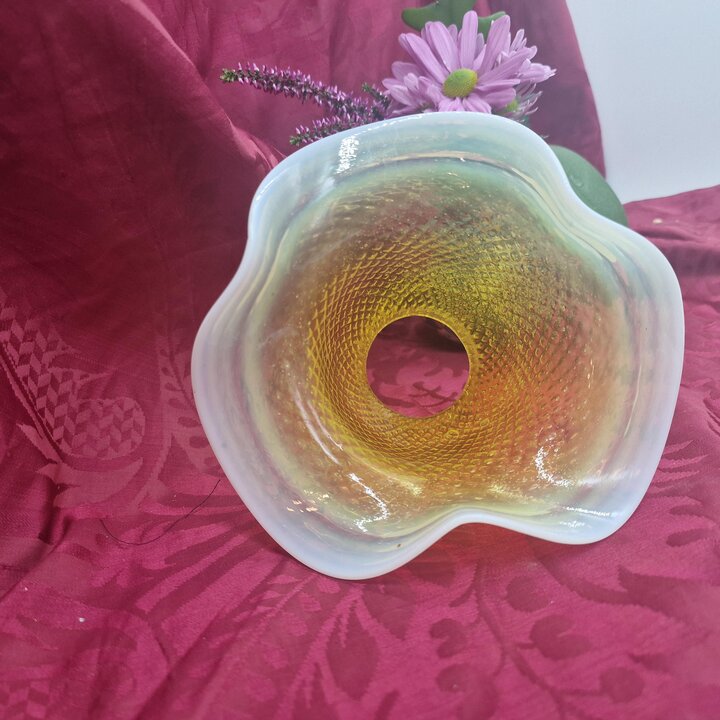 Cupula de Vidro Art Deco Abajur Globo de Reposicao Amarelo Selenio Cadmio Vidrio Opalino Ondulado para Lustre Pendente Mesa Pare