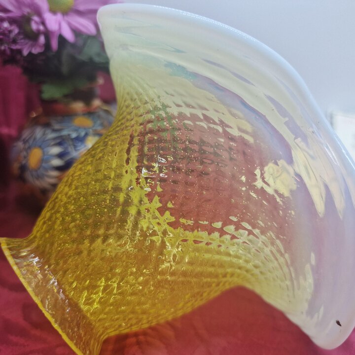 Cupula de Vidro Art Deco Abajur Globo de Reposicao Amarelo Selenio Cadmio Vidrio Opalino Ondulado para Lustre Pendente Mesa Pare