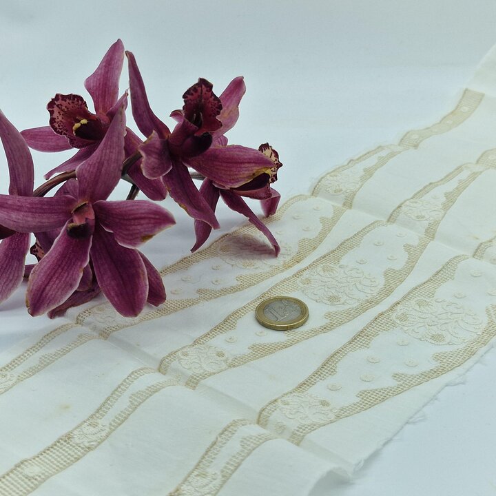 Vintage Spitzenborte Panel, Florale Baumwoll Batist Spitze, 60 x 15 cm, Historische Dessous Borte Handarbeit