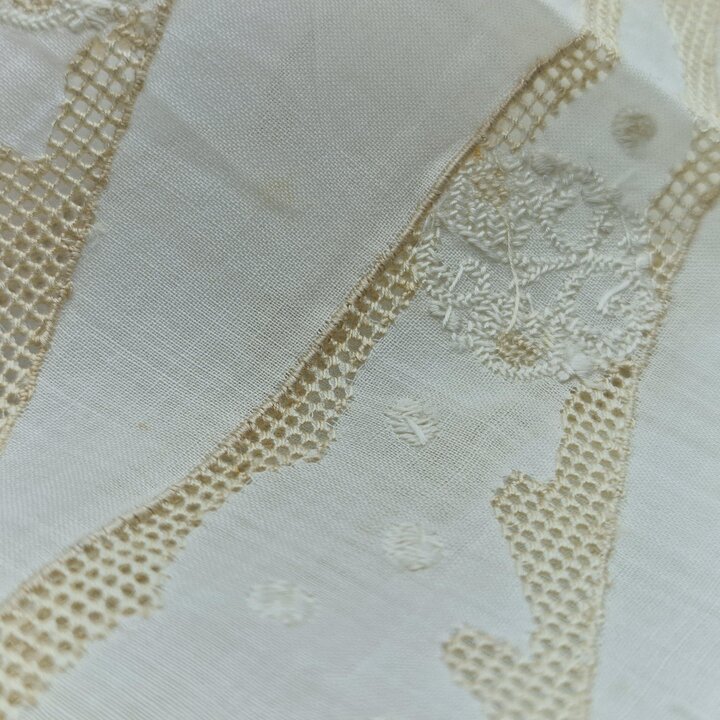 Vintage Spitzenborte Panel, Florale Baumwoll Batist Spitze, 60 x 15 cm, Historische Dessous Borte Handarbeit