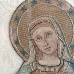 Bordado Antiguo de la Inmaculada Concepción, Icono Religioso, Virgen de la Medalla Milagrosa, Tapiz de Seda e Hilos de Oro, Sigl