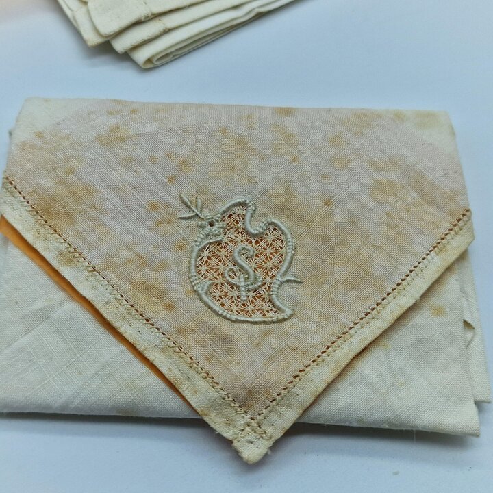 Fazzoletto Antico da Taschino, Monogramma Ricamato Mano Art Deco Spagna, Cotone Fine 1920s Fondo Magazzino, Vendita Singola