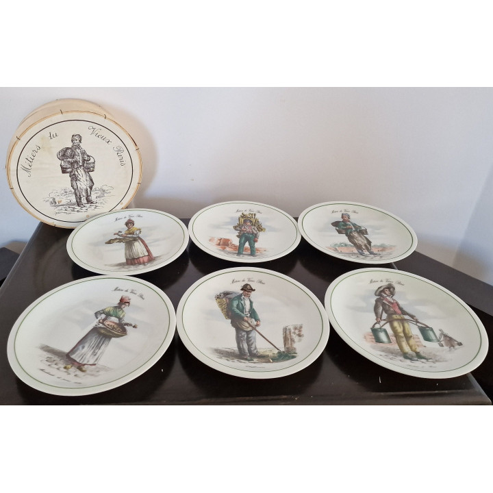 Lot de 6 Assiettes Vintage Porcelana Berry "Métiers du Vieux Paris"