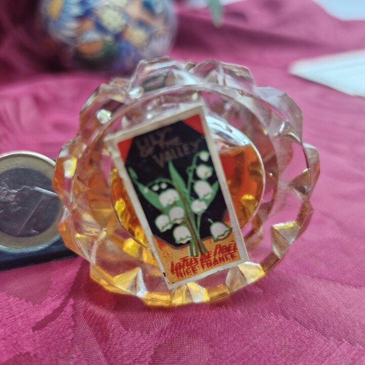 Antique Perfume Bottle and Extract Lotus de Noel Lily of the Valley, 30 ml, Art Deco Crystal Flacon, France circa 1920