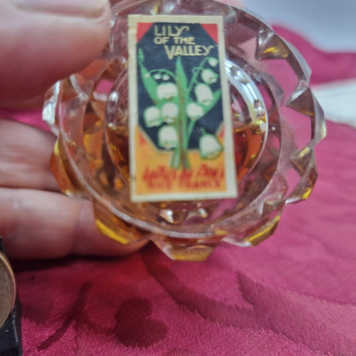 Старинный флакон духов и экстракт Lotus de Noel Lily of the Valley, 30 мл, хрусталь арт деко, Франция около 1920