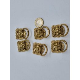 Conjunto de 6 Puxadores de Bronze Cabeça de Leão - Ferragens para Restauro de Móveis Século XX - Estilo Neoclássico