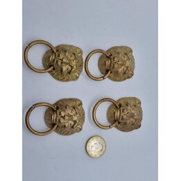 Conjunto de 4 Puxadores Antigos em Bronze - Cabeça de Leão - Ferragens de Restauro - Anos 20