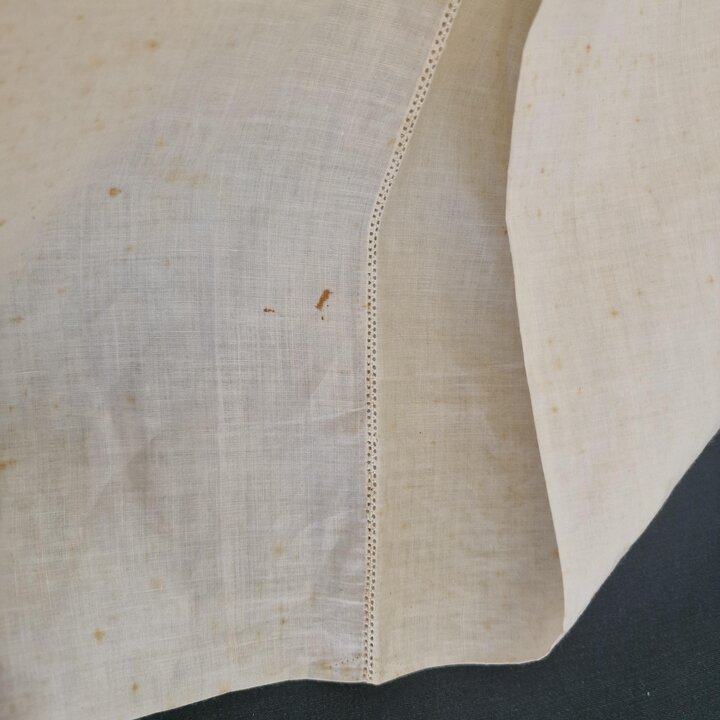 Fronha de Rolo Antiga em Linho, Monograma Bordado a Mao Renda Traversin, Linho de Enxoval sem Uso Circa 1900, 45x180 cm