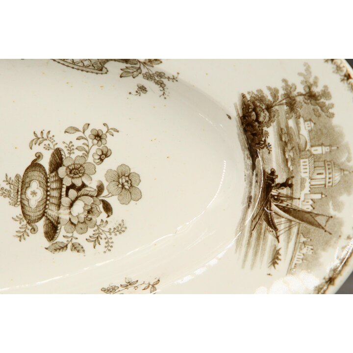 Plat de Service Ovale Céramique David Johnston Bordeaux Scène Orientale Transferware 1834-1845 Faïence Fine XIX Siècle
