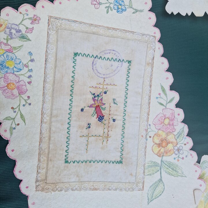 Spanish School Needlework Samplers Set of 10, Instituto Jativa Valencia, 1950s Hand Painted Embroidery Exam Sheets, Vintage Ephe