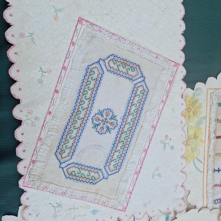Spanish School Needlework Samplers Set of 10, Instituto Jativa Valencia, 1950s Hand Painted Embroidery Exam Sheets, Vintage Ephe