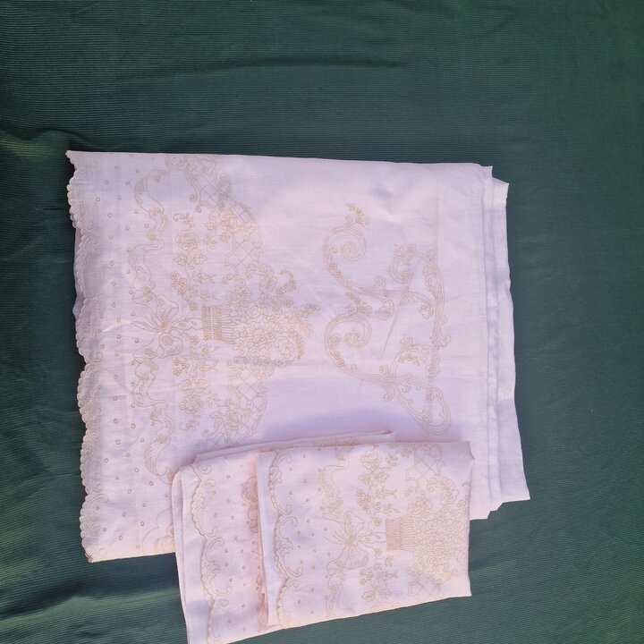 Completo Letto Vintage Calasanz Barcellona Ricamato a Mano Batista Lenzuolo 2 Federe Monogramma FJ 3 Pezzi Metà Secolo