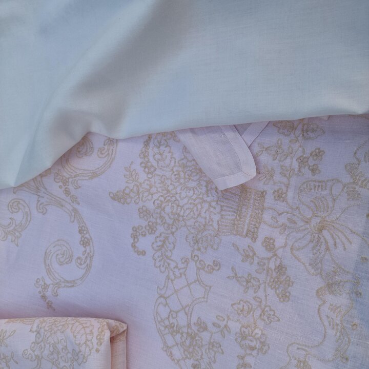 Juego de Cama Vintage Calasanz Barcelona Bordado a Mano Batista Sabana 2 Fundas Monograma FJ 3 Piezas Mediados de Siglo