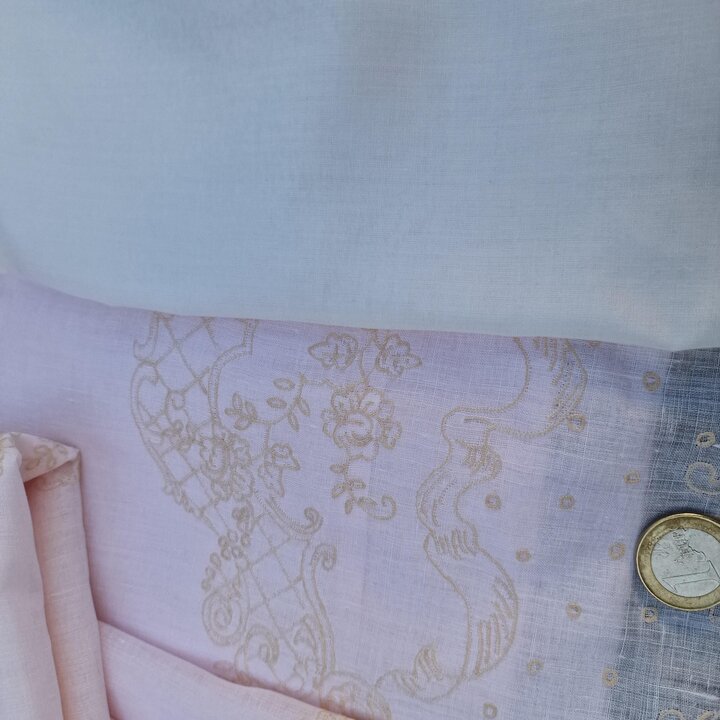 Juego de Cama Vintage Calasanz Barcelona Bordado a Mano Batista Sabana 2 Fundas Monograma FJ 3 Piezas Mediados de Siglo
