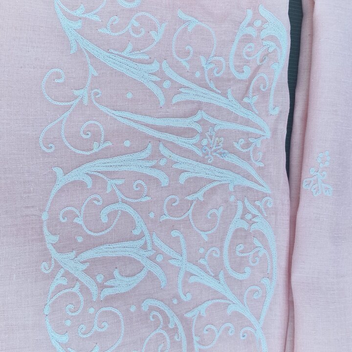 Completo Letto Vintage Art Deco in Cotone Rosa con Lenzuolo e Federe, Ricamato a Mano Punto Catenella Monogramma MT, Set da 3 Pe
