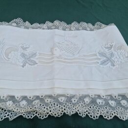 Antique Altar Cloth Eucharistic Cover Church Tablecloth Barcelona Hand Embroidered Linen Needle Lace Early 20th Century